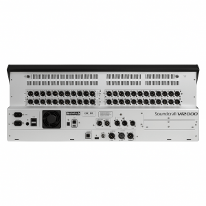 Connectique arrière de la Soundcraft Vi2000 – entrées/sorties XLR, ports Dante et MADI