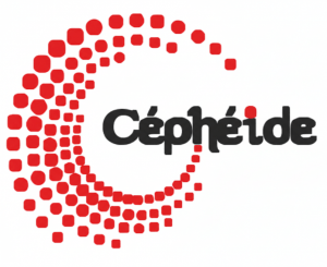 Logo de Céphéide, l'association technique de Cristal Audio Pro, un cercle de points rouges entourant le nom "Céphéide"